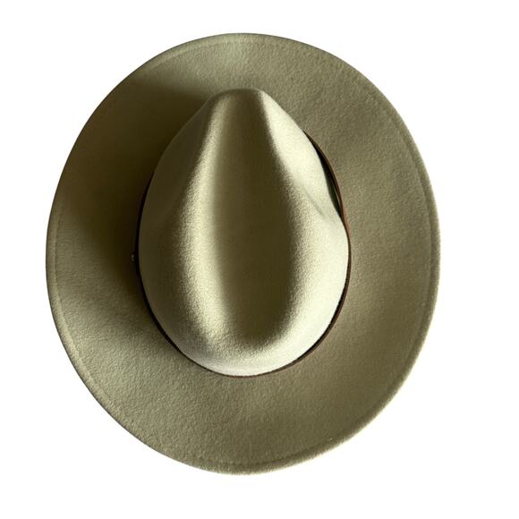 Free People 100% Wool Fedora Hat OS Pistacchio Green Wide Brim Hipster Boho